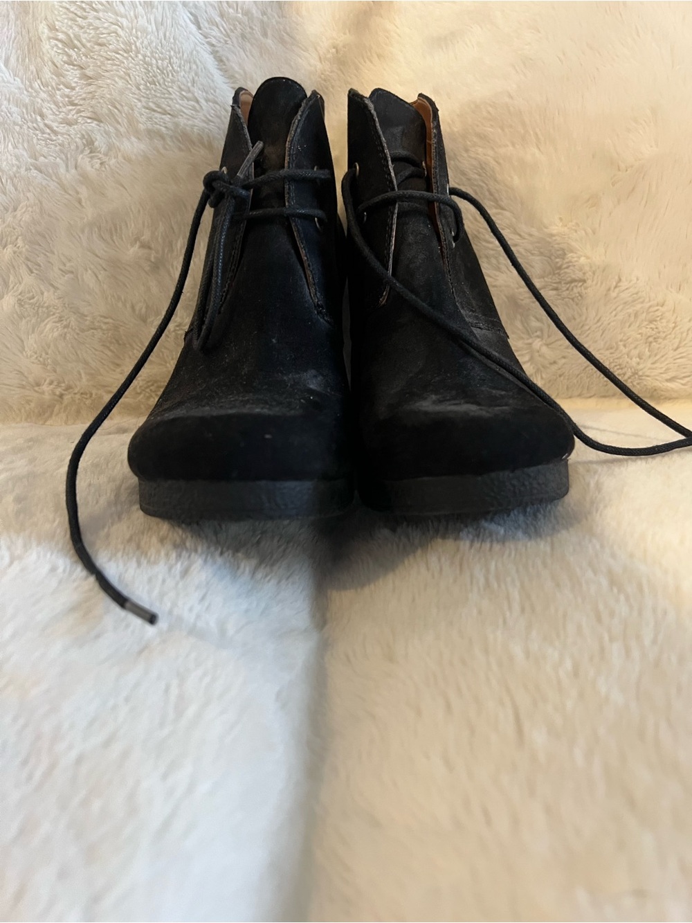 Rockport Black Suede Lace-Up Wedge Booties - Picture 4 of 7